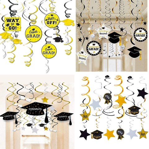 Graduation Party Hanging Swirls Decorations Paper PVC Spiral Ceiling Streamers Congrats Grad Cap Design Festive Decor