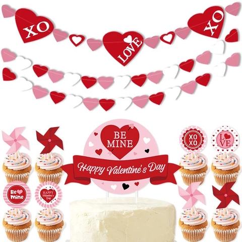 Valentine's Day Cupcake Toppers Heart XOXO Paper Cake Decorations For Wedding Engagement Romantic Party Supplies