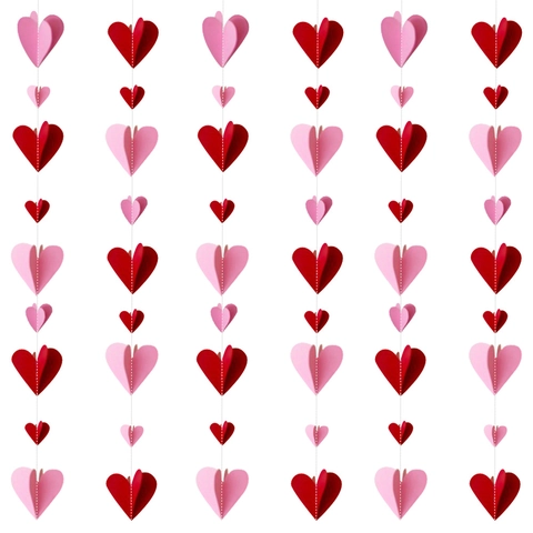3D Paper Heart Hanging Banner Valentine's Day Garland Wedding Party Decoration Red Pink Folding Paper Heart Ornaments
