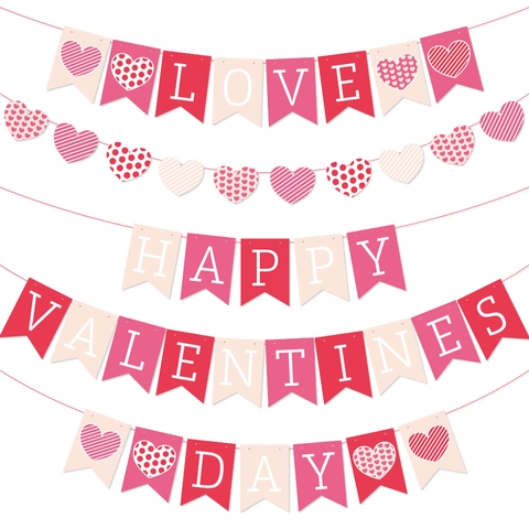 Banner Di San Valentino Ghirlanda Carta Cuore LOVE Decorazioni Appese Romantica Festa Matrimonio Arredo Casa