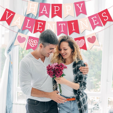 Banner Di San Valentino Ghirlanda Carta Cuore LOVE Decorazioni Appese Romantica Festa Matrimonio Arredo Casa
