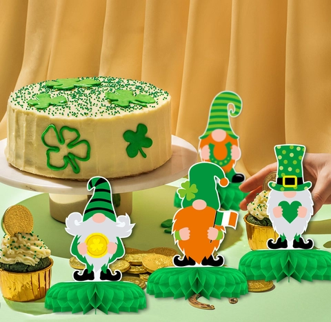 Décorations De Table Alvéolées Gnomes Saint-Patrick Festival Irlandais Papier Trèfle Style Leprechaun Chanceux