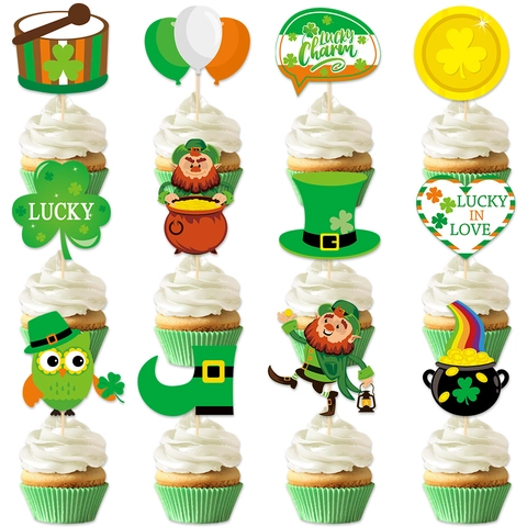 St. Patrick's Day Feestdecoratie Klaver Leprechaun Banner Glitter Cake Toppers Hangende Spiralen Ierse Festival Versiering