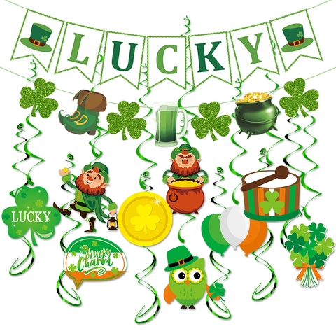 St. Patrick's Day Dekoration Kleeblatt Banner Wirbel Papier Grün Irisches Festival Party Dekor
