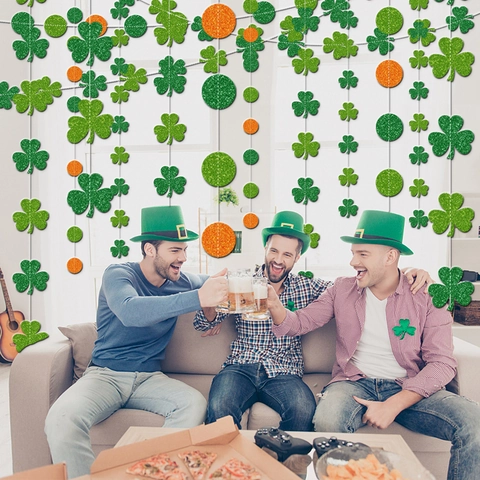 Decorazioni Appese Giorno Di San Patrizio Trifoglio Disco Rotondo Carta Luccicante Addobbi Festa Irlandese