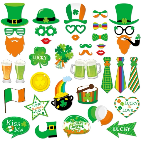 St Patrick's Day Fotorequisiten Lustige Grüne Klee Hut Bier Papier Cardstock Irisches Festival Party DIY Deko Zubehör