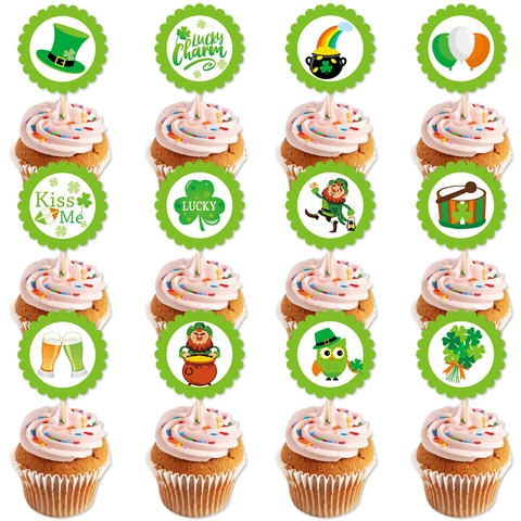 St Patricks Day Cupcake Toppers Green Paper Clover Leprechaun Rainbow Party Cake Decorations Irish Festival DIY Supplies