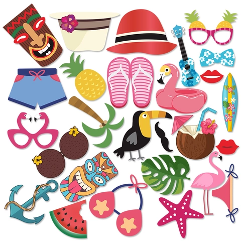 Accessori Per Foto Booth Spiaggia Hawaii Decorazioni Per Feste Tropicali Tiki Luau Maschera Di Carta Fenicottero Ananas Stile Occhiali