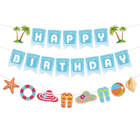 Happy Birthday Banner Hawaii Strand Party Dekorationen Tropische Palme Seestern Thema Papier Girlande Für Geburtstag