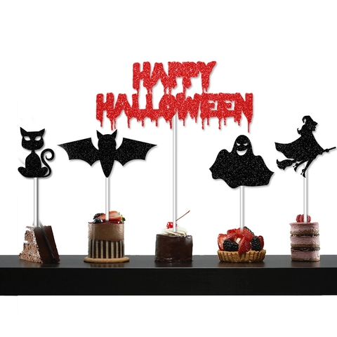 Decorazione Per Torte Halloween Happy Halloween Lettera Carta Glitterata Pipistrello Fantasma Castello Silhouette Festa
