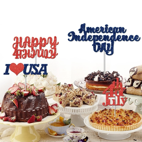 Cake Topper USA Independence Day Decoration Glitter Paper American Flag Theme Fourth Of July Party Baking Supplies