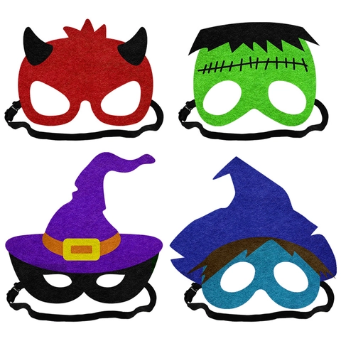 Halloween Felt Masks For Kids Cartoon Cosplay Eye Mask With Adjustable Elastic Strap For Party Costume Decorations