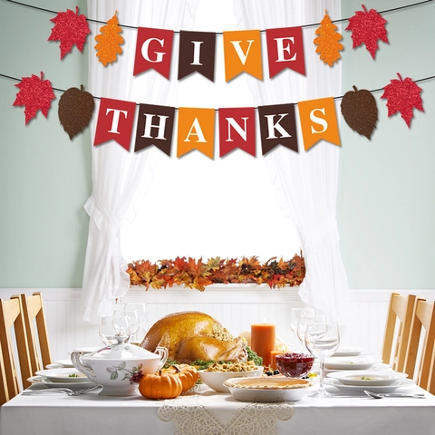 Erntedankfest Dekoration Give Thanks Banner Kürbis Ahornblatt Kuchenaufsätze Glitzerndes Papier Herbst Erntethema Schmuck
