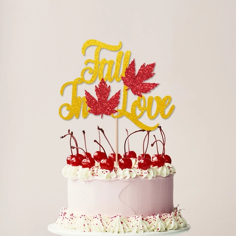 Thanksgiving Cake Topper Glitter Paper Pumpkin Maple Leaf Autumn Fall Party Decoration For Wedding Birthday