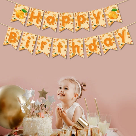 Tema Fruta Naranja Pancarta Happy Birthday Y Decoraciones Para Pastel Little Cutie Papel Brillante Decoraciones De Fiesta