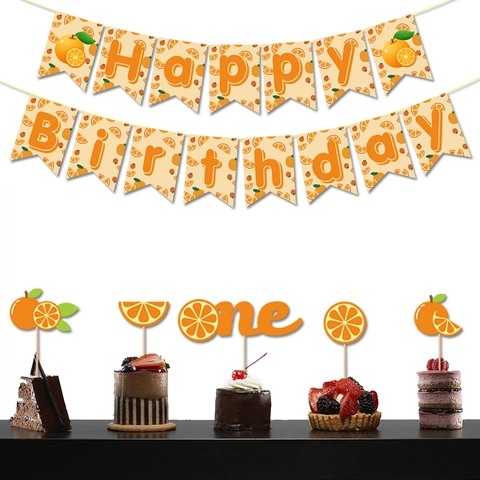 Tema Fruta Naranja Pancarta Happy Birthday Y Decoraciones Para Pastel Little Cutie Papel Brillante Decoraciones De Fiesta