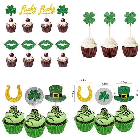 Décorations Pour Cupcakes Saint Patrick Papier Pailleté Trèfle Fer À Cheval Chapeau Leprechaun Déco Gâteau Articles De Fête Irlandaise