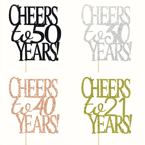 Cake Topper Cheers To Years Carta Glitterata Scintillante Compleanno Matrimonio Anniversario Festa Decorazione Elegante
