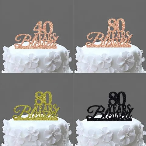 Anniversary Birthday Cake Topper Years Blessed Glitter Paper Sparkling Party Decoration Dessert Sign