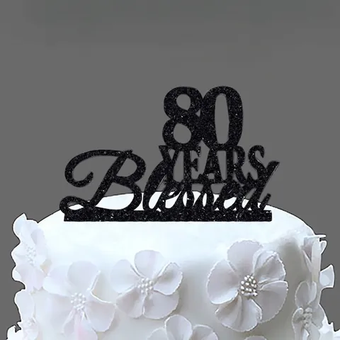 Anniversary Birthday Cake Topper Years Blessed Glitter Paper Sparkling Party Decoration Dessert Sign