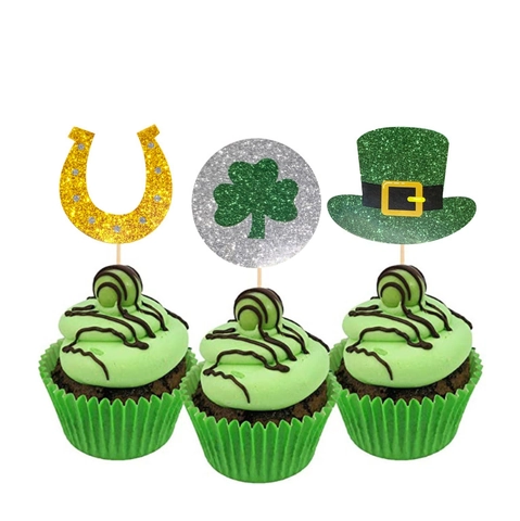 Décorations Pour Cupcakes Saint Patrick Papier Pailleté Trèfle Fer À Cheval Chapeau Leprechaun Déco Gâteau Articles De Fête Irlandaise