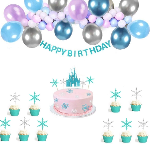 Glitter Schneeflocke Schloss Geburtstag Banner Und Kuchendeckel Winter Wunderland Thema Party Dekorationen Blau Silber Papier
