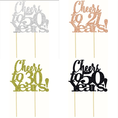 Decorazione Per Torta Cheers To Years Anniversario Compleanno Festa Carta Luccicante Arredamento