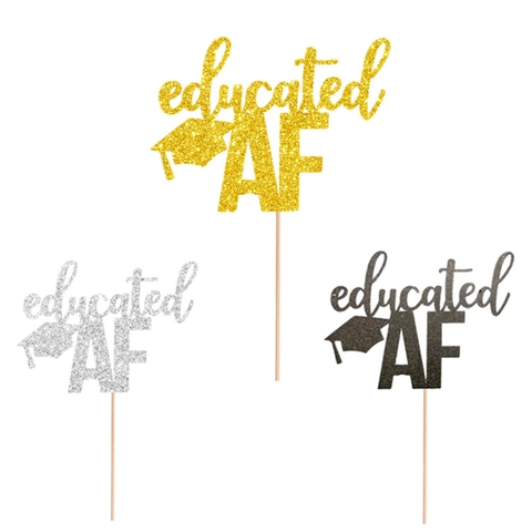 Educated AF Cake Topper Graduation Party Decorations Glitter Paper Hat Decor Supplies For High School College Ceremony