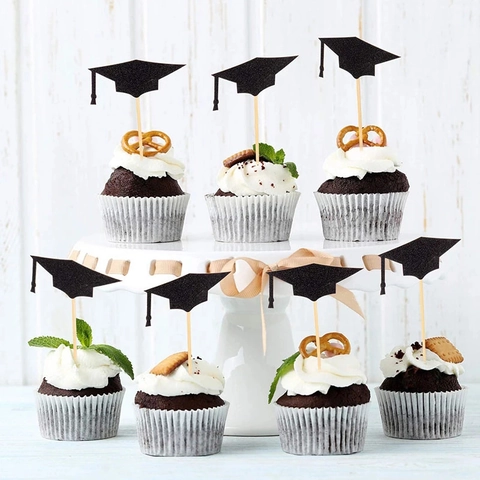Congrats Grad Graduation Cake Topper Glitter Paper Bachelor Cap Party Dessert Decoration Graduation Ceremony Supplies