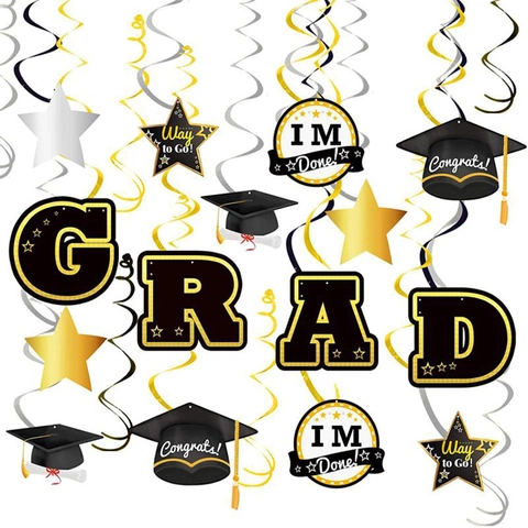 Graduation Party Hanging Swirls Decorations Paper PVC Graduation Cap Star Letters Ceiling Decor Congrats Class Background