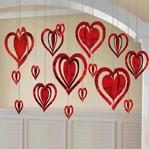 Decorazioni Appese A Cuore 3D Per San Valentino Plastica Riflettente Cavo Matrimonio Festa Decorazione Romantica Del Soffitto Rosso