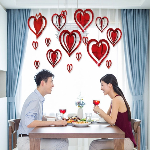 Decorazioni Appese A Cuore 3D Per San Valentino Plastica Riflettente Cavo Matrimonio Festa Decorazione Romantica Del Soffitto Rosso