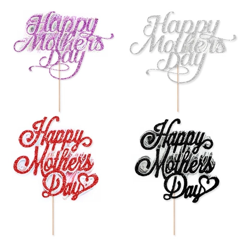 Happy Mother's Day Tortendeko Glitzerpapier Herz Design Bunte Partydekoration Zubehör