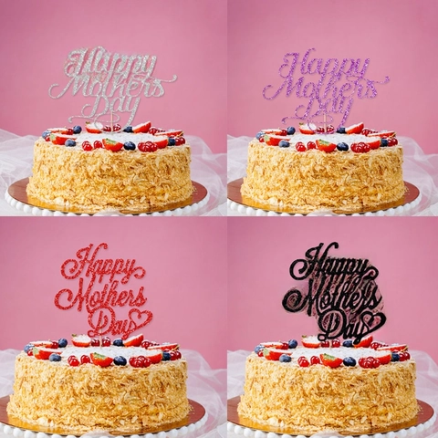 Happy Mother's Day Tortendeko Glitzerpapier Herz Design Bunte Partydekoration Zubehör
