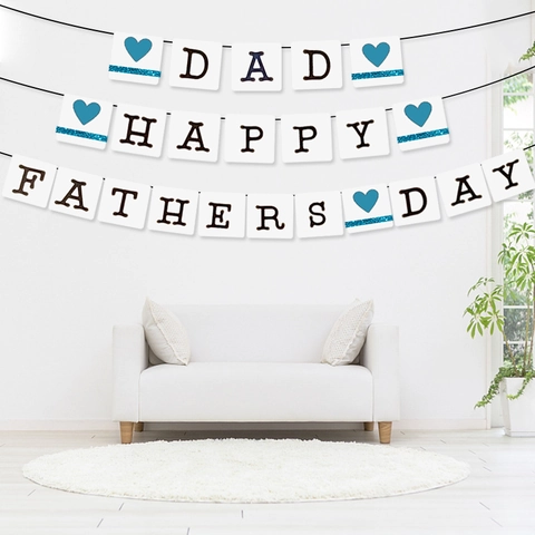 Banner Festa Del Papà Cartoncino DIY Festone Lettera DAD Cartello Appeso Con Decorazione Cuore Blu Glitter Per Festa