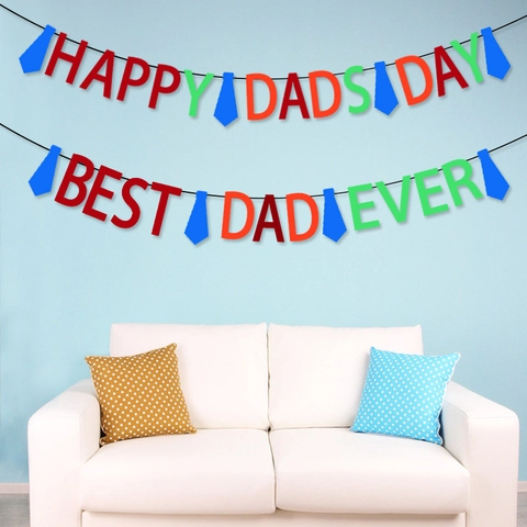 Banner Happy Dads Day Best Dad Ever Ghirlanda Di Carta Forme Di Cravatta Colorate Decorazione Per Feste Ornamento Sospeso