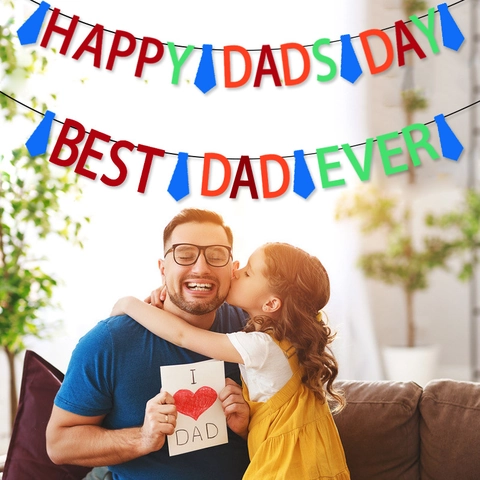Banner Happy Dads Day Best Dad Ever Ghirlanda Di Carta Forme Di Cravatta Colorate Decorazione Per Feste Ornamento Sospeso