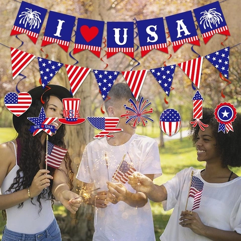 Decorazione Per Festa Giorno Indipendenza USA Banner Di Carta E Ornamenti Appesi A Spirale Patriotici Per Celebrazioni