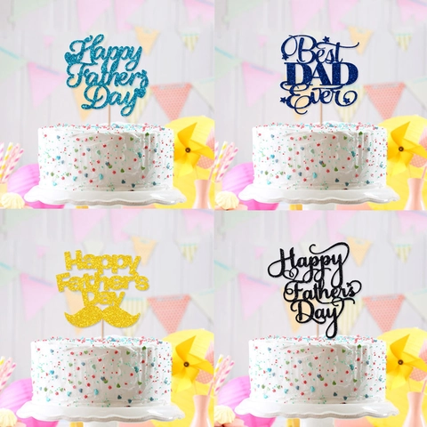 Décoration De Gâteau Happy Father's Day Papier Pailleté Best Dad Ever Moustache Étoiles Fête