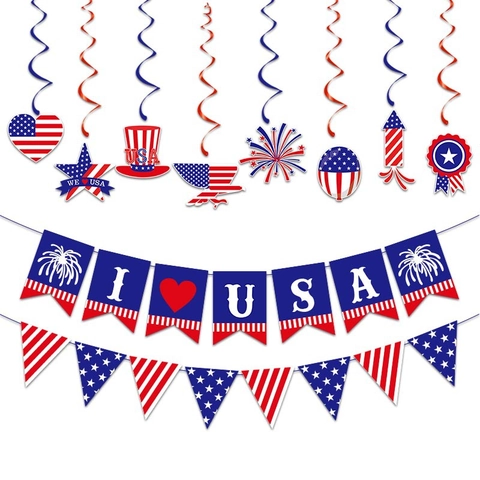 Decorazione Per Festa Giorno Indipendenza USA Banner Di Carta E Ornamenti Appesi A Spirale Patriotici Per Celebrazioni