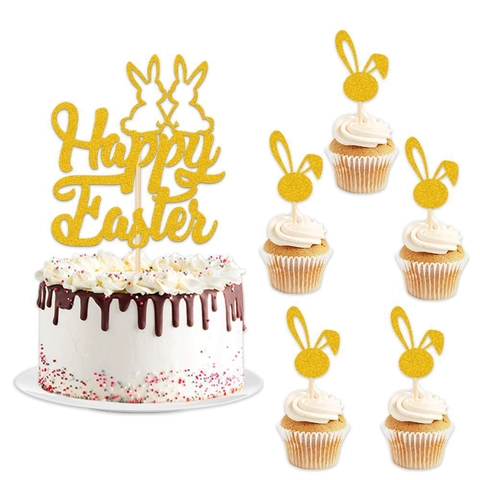 Goldglitzer Happy Easter Hasen Kuchendekoration Kaninchen Dessert Einsatz Für Festliche Party Backen Torte Deko Zubehör