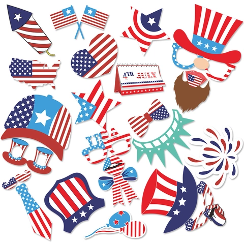 Unabhängigkeitstag DIY Foto Requisiten Patriotische Rot Weiß Blau Karton Masken Brillen Hüte Schnurrbart Fliege Liberty Krone