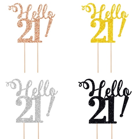 Hello Alter Geburtstagstorte Topper Glitzerpapier Funkelnde Party Dekoration Gold Silber Schwarz Farben