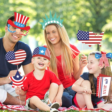 Unabhängigkeitstag DIY Foto Requisiten Patriotische Rot Weiß Blau Karton Masken Brillen Hüte Schnurrbart Fliege Liberty Krone