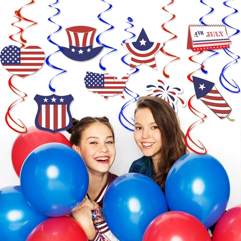 Independence Day Hanging Swirl Decorations PVC Paper Card Ceiling Streamers Patriotic Fourth Of July Party Decor