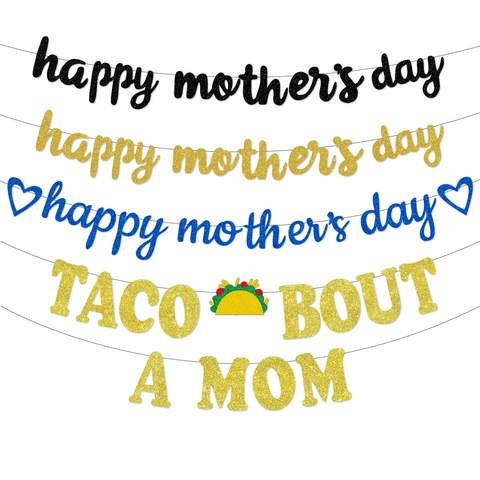 Glitter Happy Mothers Day Banner Sparkling Paper Garland Hanging Decorations For Party Theme Festive Photo Props