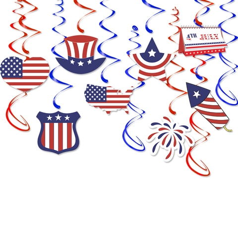 Independence Day Hanging Swirl Decorations PVC Paper Card Ceiling Streamers Patriotic Fourth Of July Party Decor