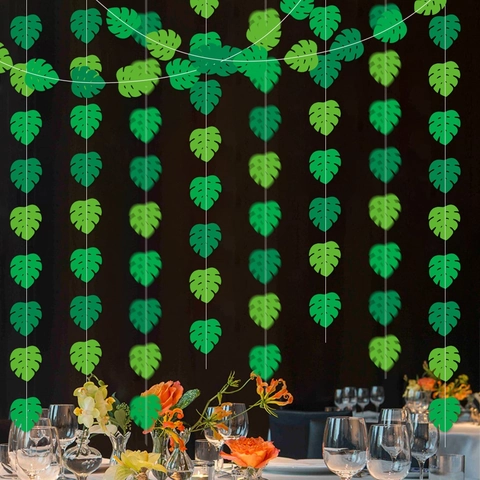 Striscione Foglie Di Monstera Tropicali Hawaii Ghirlanda In Cartoncino Verde Decorazione Per Feste Estive Arredamento Sospeso