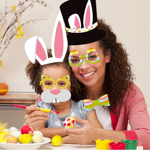Easter Photo Booth Props Cardstock Bunny Ear Egg Chick Carrot DIY Party Photography Decoration Cute Accessory
