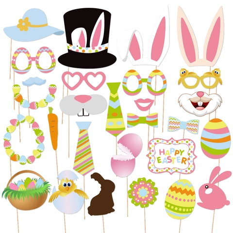 Easter Photo Booth Props Cardstock Bunny Ear Egg Chick Carrot DIY Party Photography Decoration Cute Accessory